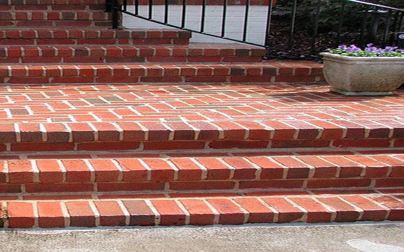 Clean brick steps after power washing