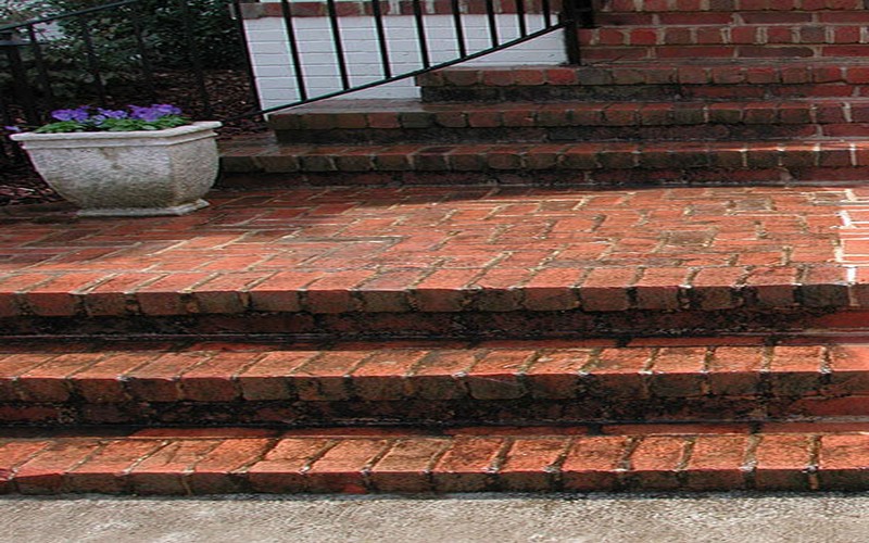 Dirty brick steps before power washing