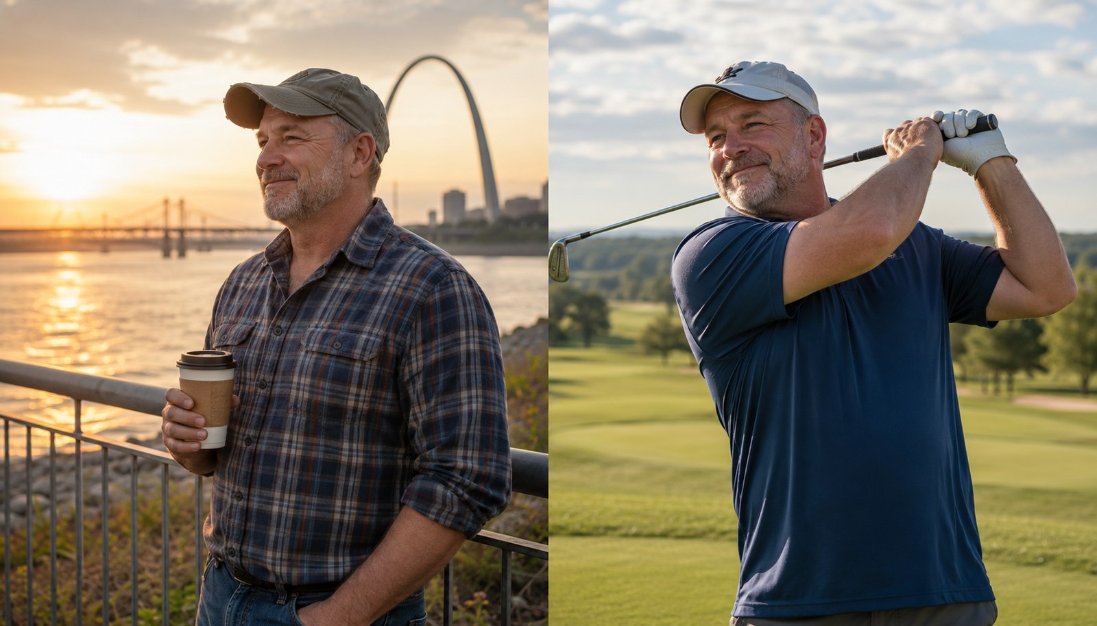 Mike outdoors - at the Mississippi River and on the golf course